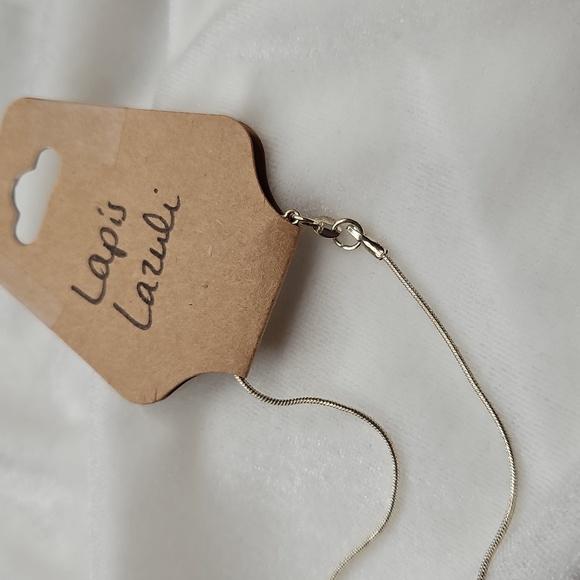 Blue Oval Lapis Lazuli Natural Gemstone Pendant Necklace Silver Plated Chain - Picture 6 of 6